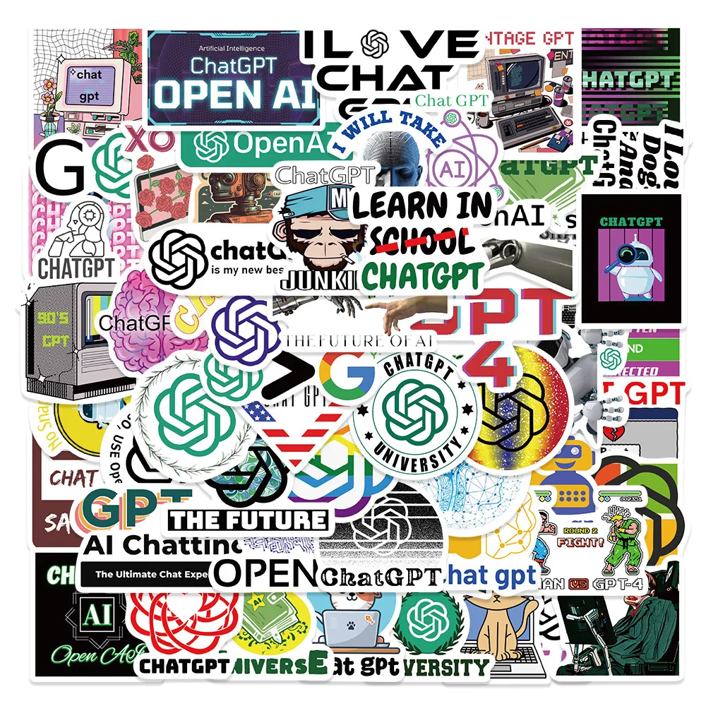 60pcs Hot AI Logo Chat GPT Stickers Technological Aesthetic OpenAI Decals For Phone Laptop Luggage Skateboard Stickers