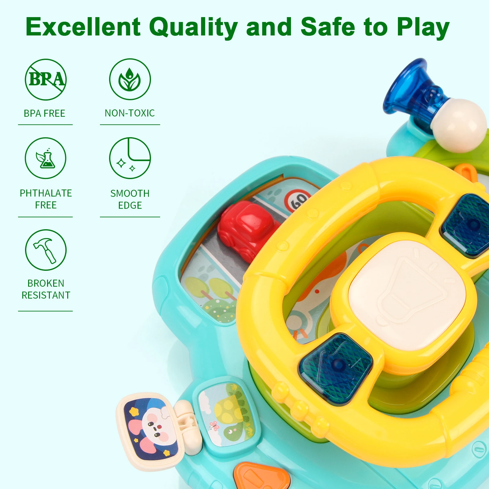 Baby Electric Steering Wheel for Car Seats and Stroller Simulate Driving Vocal Toys Educational Toys for 0-36 Months Toddlers