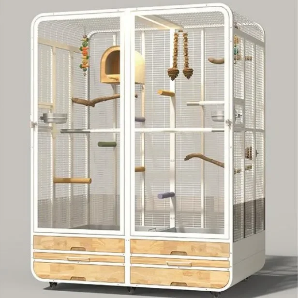 Parrot bird cage solid wood does not occupy a large household luxury bird villa dedicated large space can be moved
