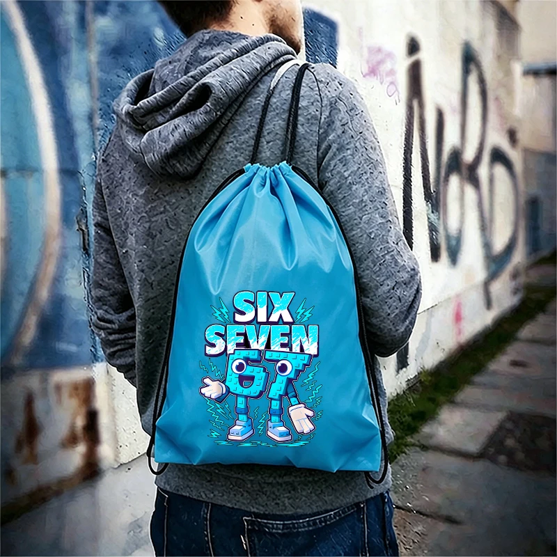 Cartoon Funny Six Seven 67 Number Cute Drawstring Bag Adult Swim Ride Running Sport Backpack Portable Storage Bags Sneaker Bag