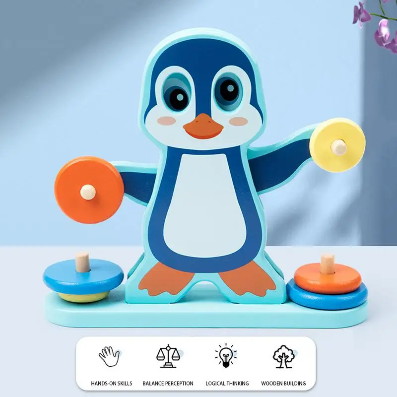 Báscula de equilibrio para niños, juguete de equilibrio de madera, bonito pingüino, juego de equilibrio de matemáticas, juego de equilibrio de matemáticas, juego de clasificación de conteo de tallo