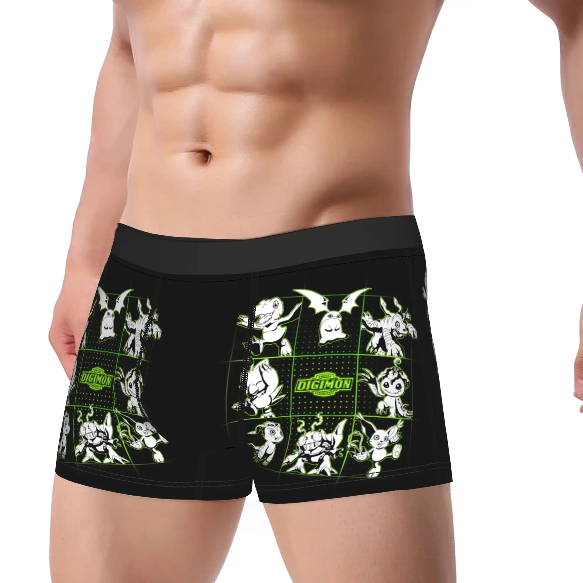 Digimon Digital Character Grid with Logo Digital Monsters Underpants Men's Underwear Print Shorts Boxer Briefs