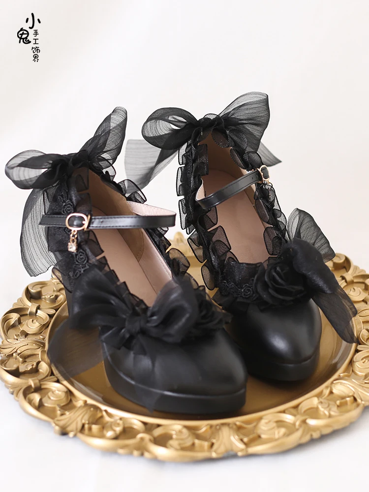 Original Black Lolita Lace Gothic Versatile Cla Thick Heels High Heels Lolita Waltz Dance Shoes