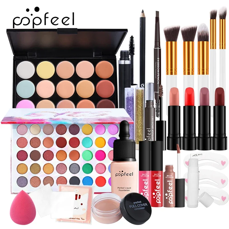 Popfeel Makeup Set for Women Full Kit All in One Makeup Gift set Box Eyeshadow Palette Blushes Powder Lipstick Lip Gloss Pro Hot