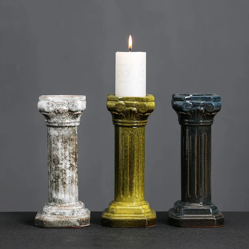 1pc Ceramic European Roman Column Candle Holder, Ideal for Hotel & Home Decoration, Candle Stand (Candle Not Included)