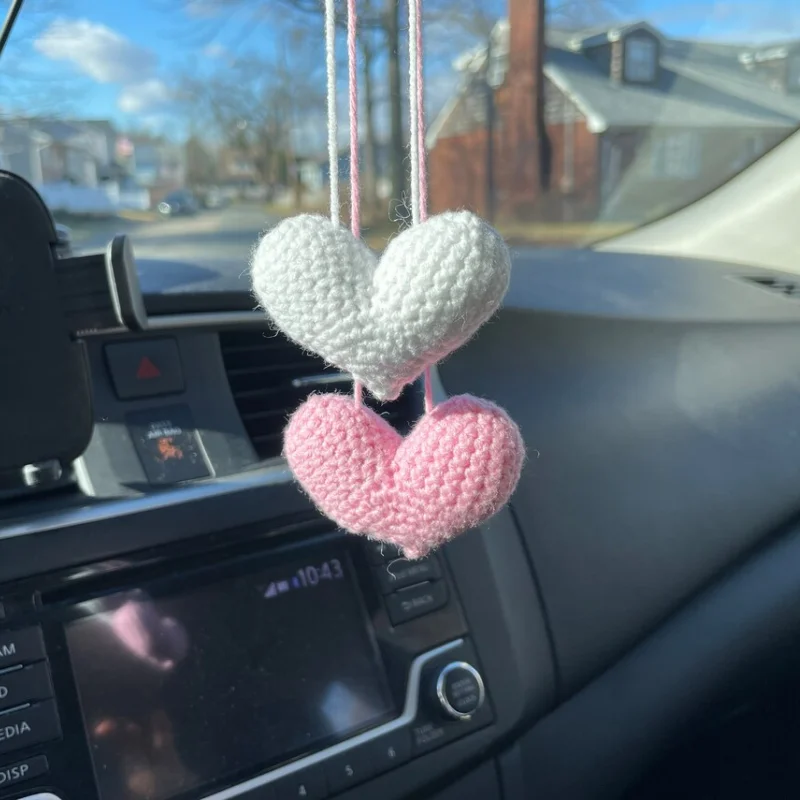 

Creative Heart-Shaped Car Pendant Handmade Cotton Rope Woven Love Hanging Ornament Auto Decoration, Nordic Style Car Accessories