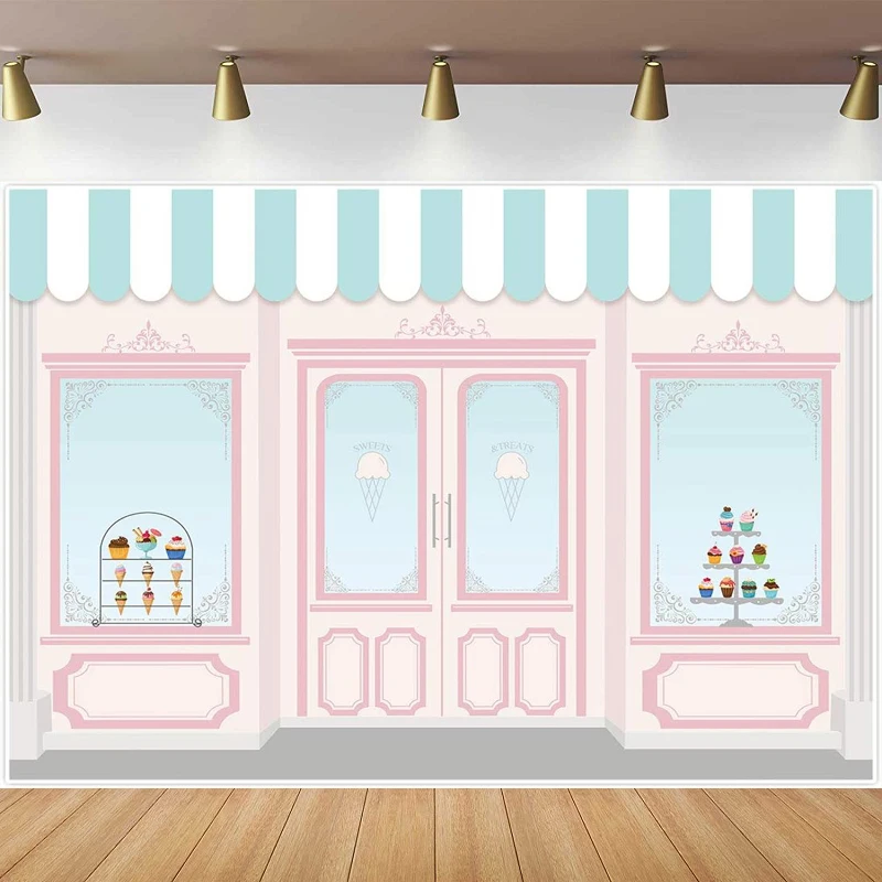 Ice Cream Parlor Shop Photography Backdrop For Girl's Baby Shower Birthday Party Sweets Table Decor Event Photo Booth Background