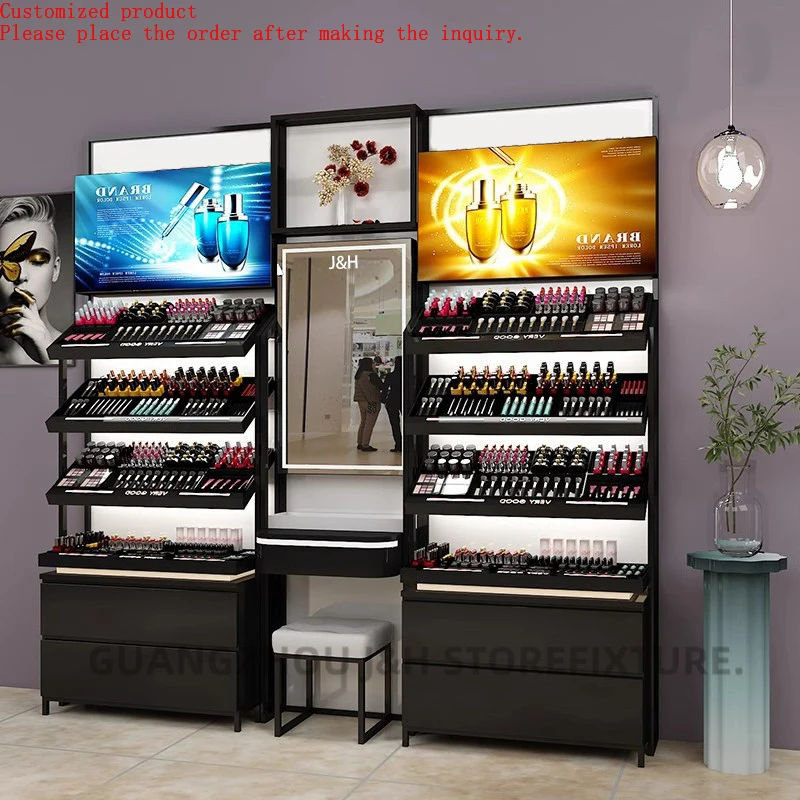 

Lady Beauty Shop Makeup Stand Cosmetic Display Shelves Custom logo LED Light Lipstick Display Cabinet