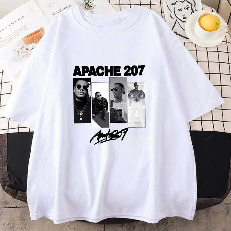 Vintage Apache 207 Portrait Grafik T-Shirt Unisex Deutscher Rap-Musik-Print Übergroßes Kurzarm-Shirt für Männer und Frauen Hip-Hop-Shirts – Detail 5