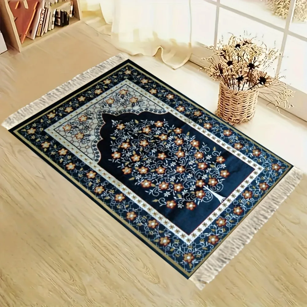 VIKAMA Islamic Prayer Rug Mat, Washable Boho Print Travel Suede Muslim Carpet For Salat, Eid Gift, Portable Foldable Worship Mat