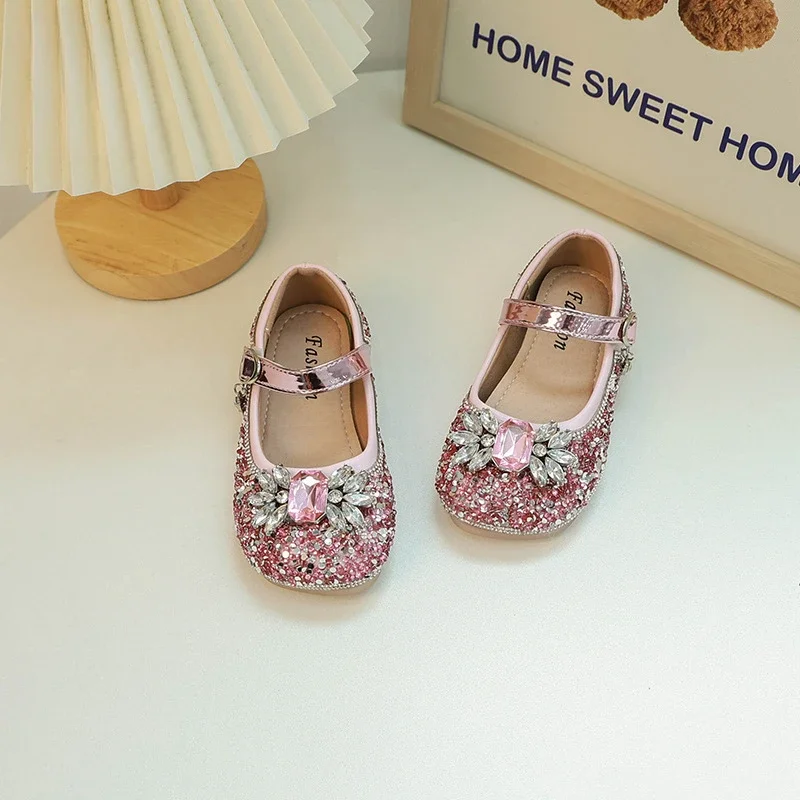 Little Girl Leather Shoes Spring Autumn Luxury Rhinestone Children\'s Flats Fashion Sequins Kids Causal Princess Ballet Shoes