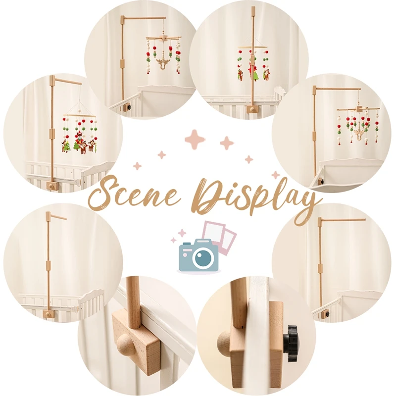 Soporte de campana de cama cuadrada de madera, soporte de campana de cama de 0 a 12 meses, móvil de madera, campana de cama de ganchillo para recién nacido, juguetes colgantes, sonajero para bebé