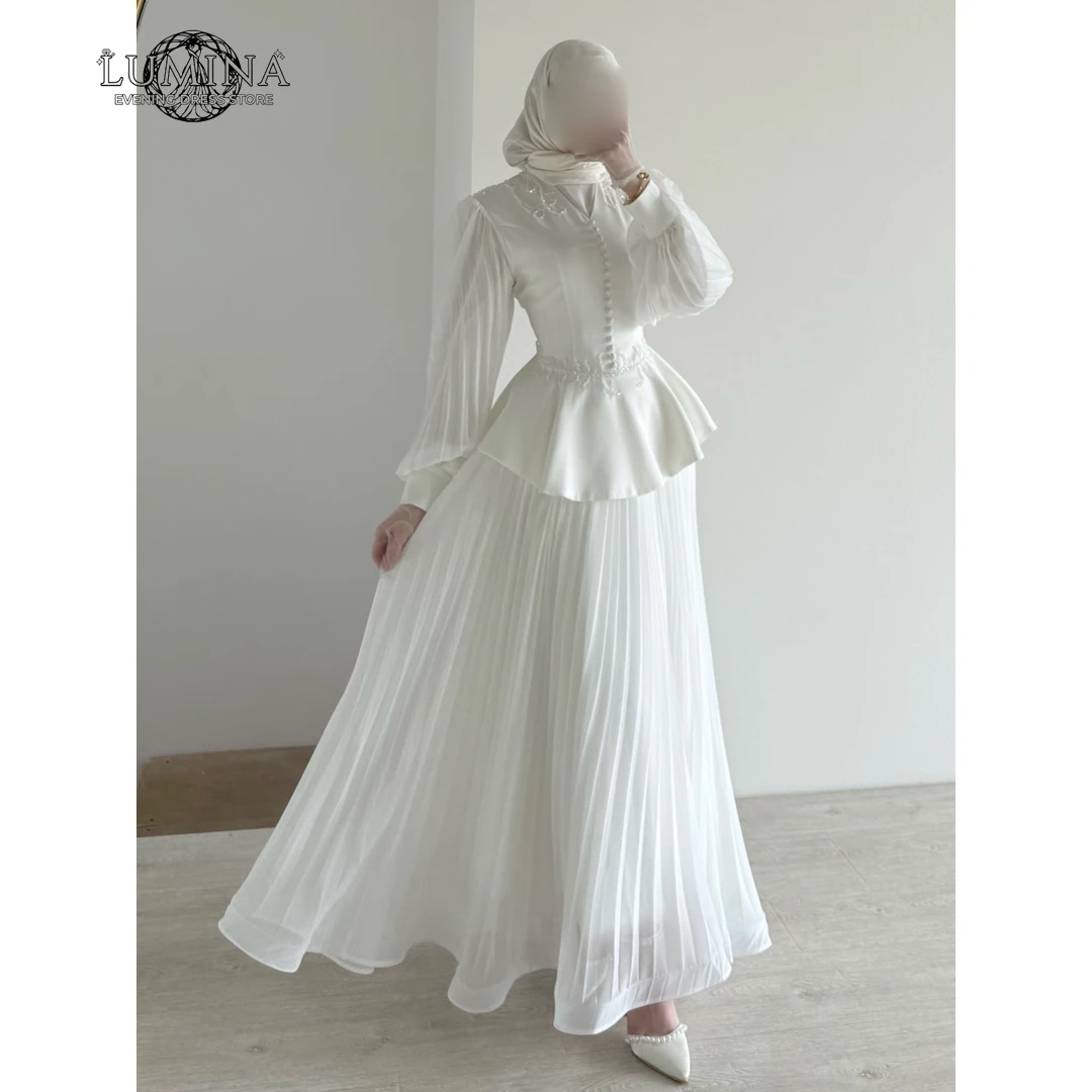 

Lumina Custom Elegant Dresses for Night Party Woman White Round Neck A-line Long Sleeve Luxury Women's Elegant Party Dress