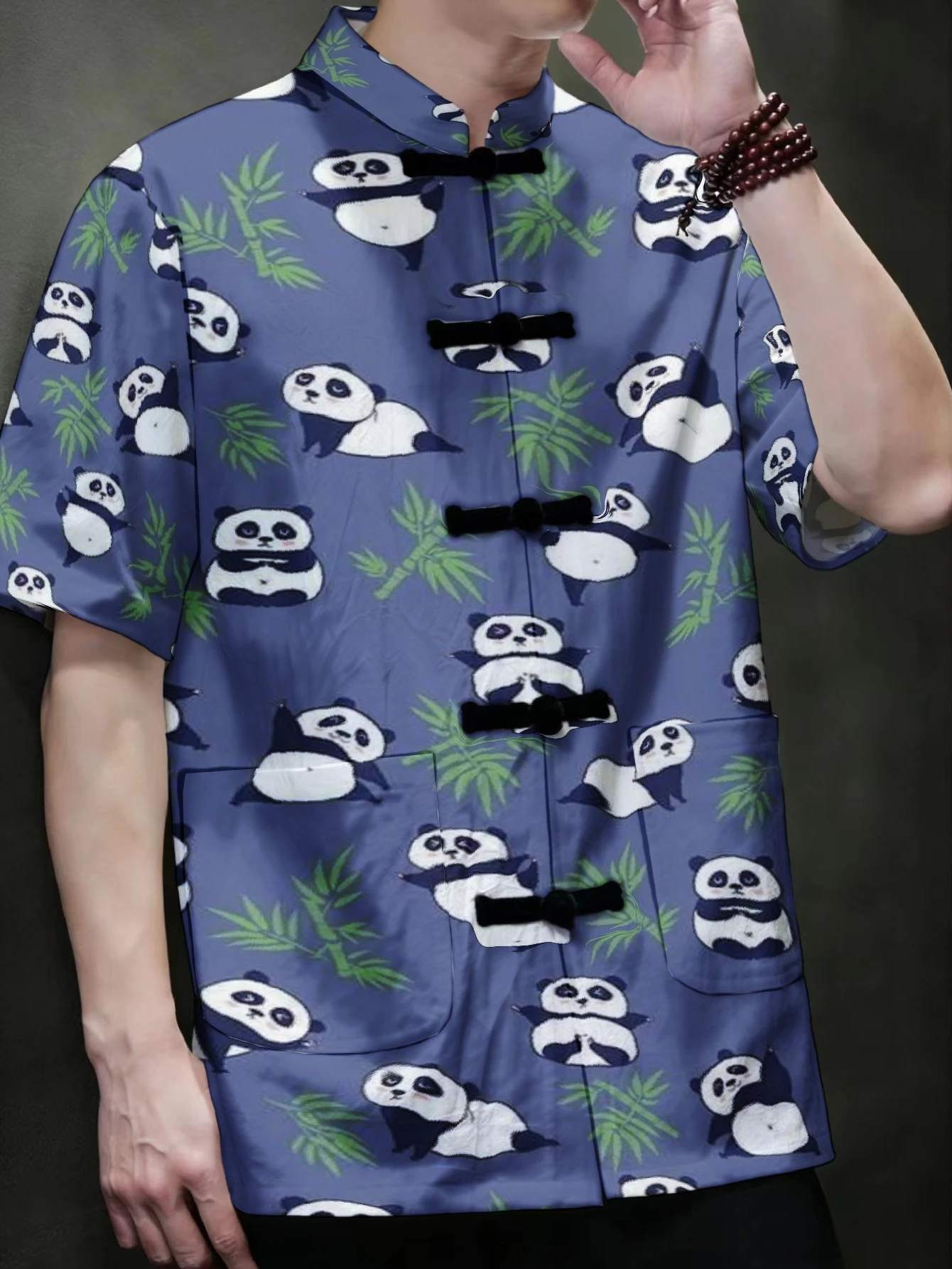 Men Men Mandarin Collar Frog Button Short Sleeve Shirt Cute Cartoon Animal Print Oriental Casual Top With Dual Pockets - Aliexpress Deal