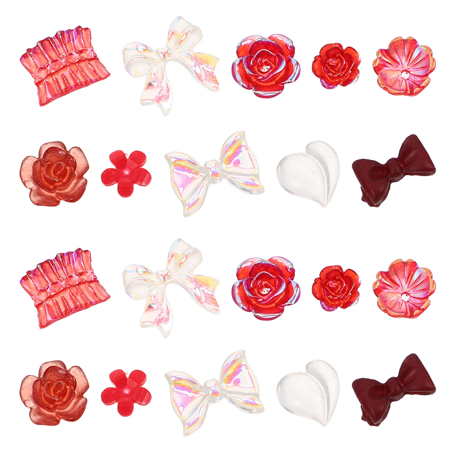 

400Pcs Resin Nail Art Charms Heart Bowknot Flower Shapes Mini Decorations DIY Manicure Supplies Nail Jewelry Heart Charm