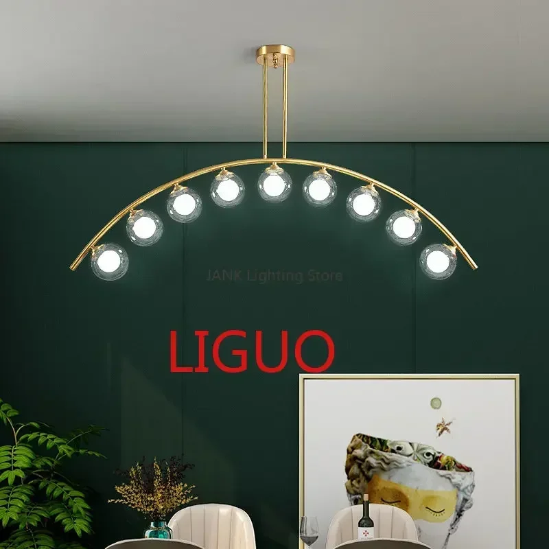 

Modern Bridge Design Glass Ball Led Pendant Lamp Restaurant Living Room Kitchen Bedroom Gold Chandelier Minimal Decorative Light