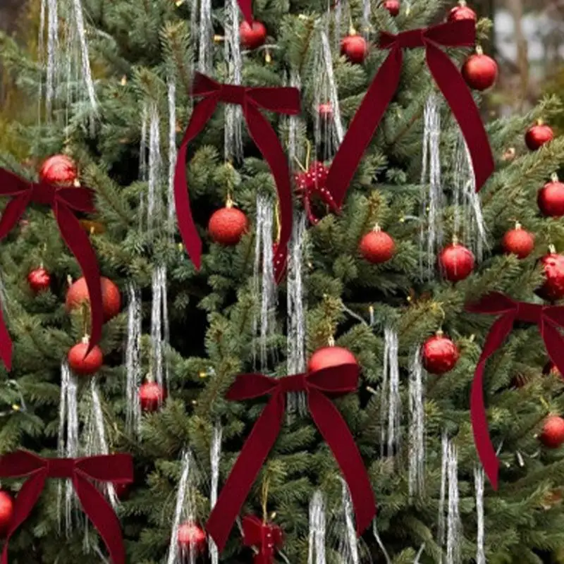 크리스마스 트리 장식용 버건디 벨벳 활, 화환 화환 벨벳 활, 크리스마스 장식, 12 개