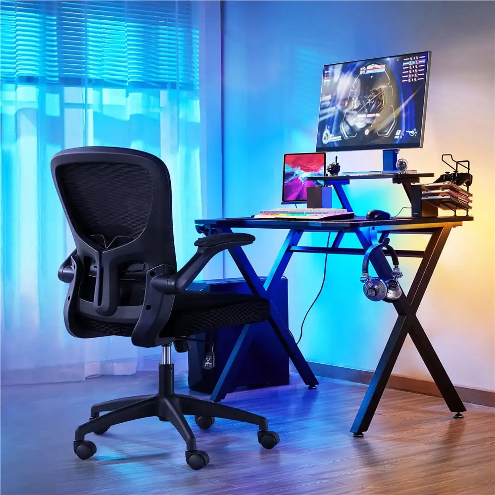 Mid Back Adjustable Office Chair With Flip Up Armrests Computer Armchair Black Furniture Chairs Gaming Cheap Cushion