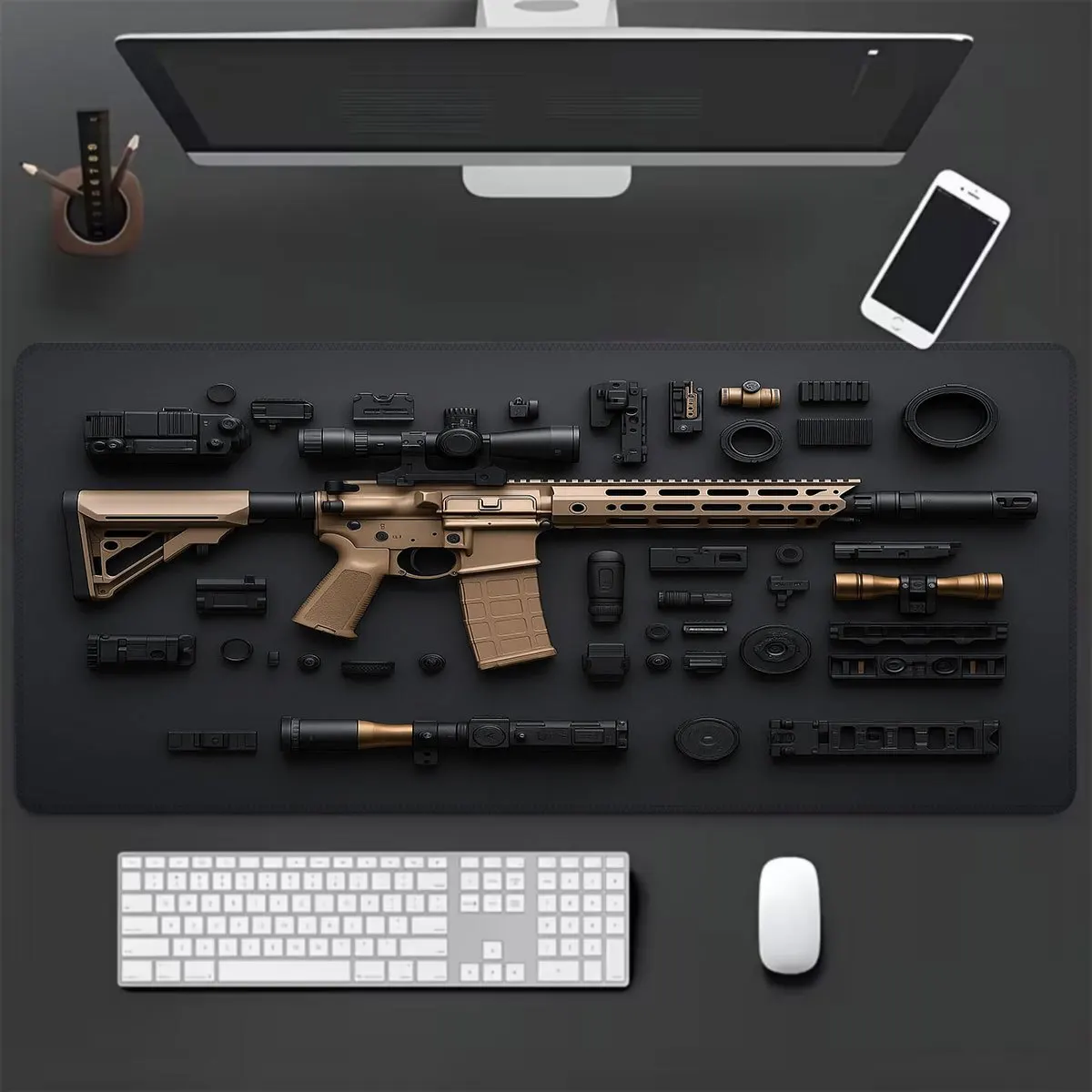 

Gun accessory design, game computer mouse pad, anti-slip rubber base, rifle layout, suitable for office and home use