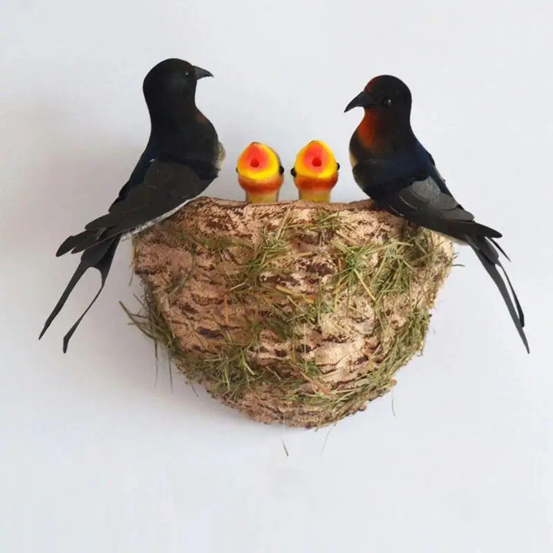 Lawn Artificial Birds Ornaments Rustic Garden Statues Decoration Simulation Bird Nest Long-lasting Addition To Your Collection