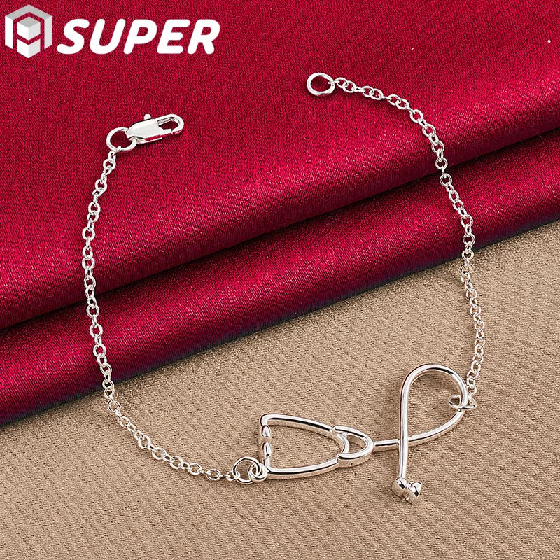 

925 Sterling Silver Stethoscope Pendant Bracelet Chain For Women Wedding Engagement Party Fashion Jewelry