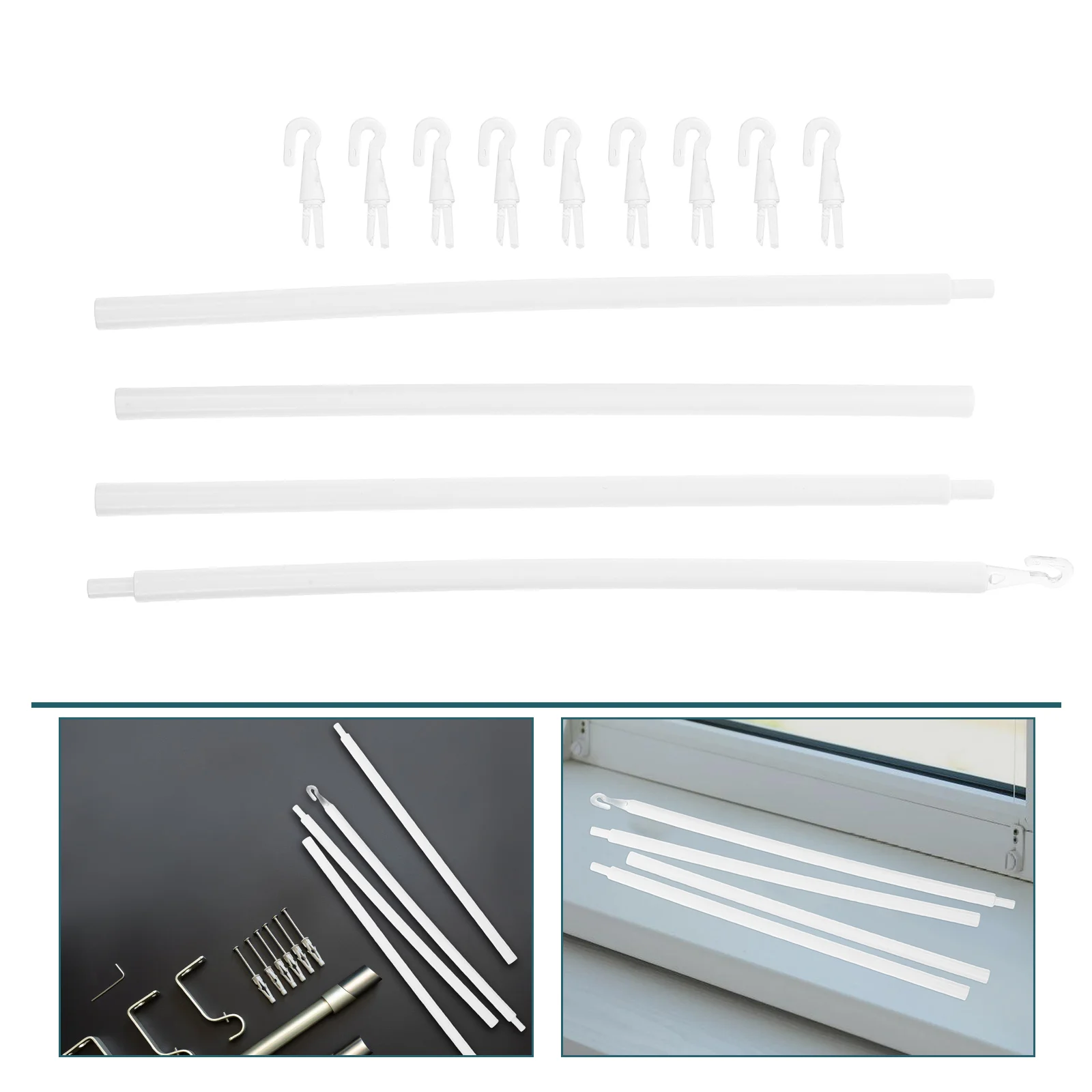 Accesorios para persianas, varilla de tracción de cortina de plástico PP, abridor de combinación larga ajustable para ventanas, hogar y oficina, 4 Uds.