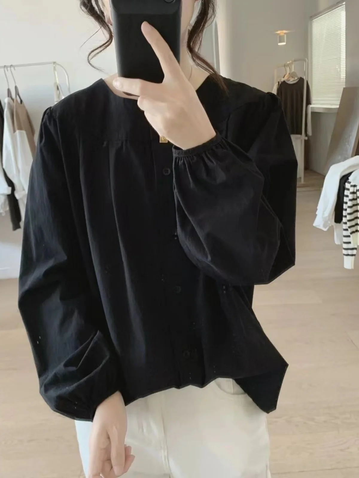 エレプラスサイズラウンドネバブルスベコットンirtレディースファッショナブルカジュアルトップ韓国風スリルーズフィットロングスベ