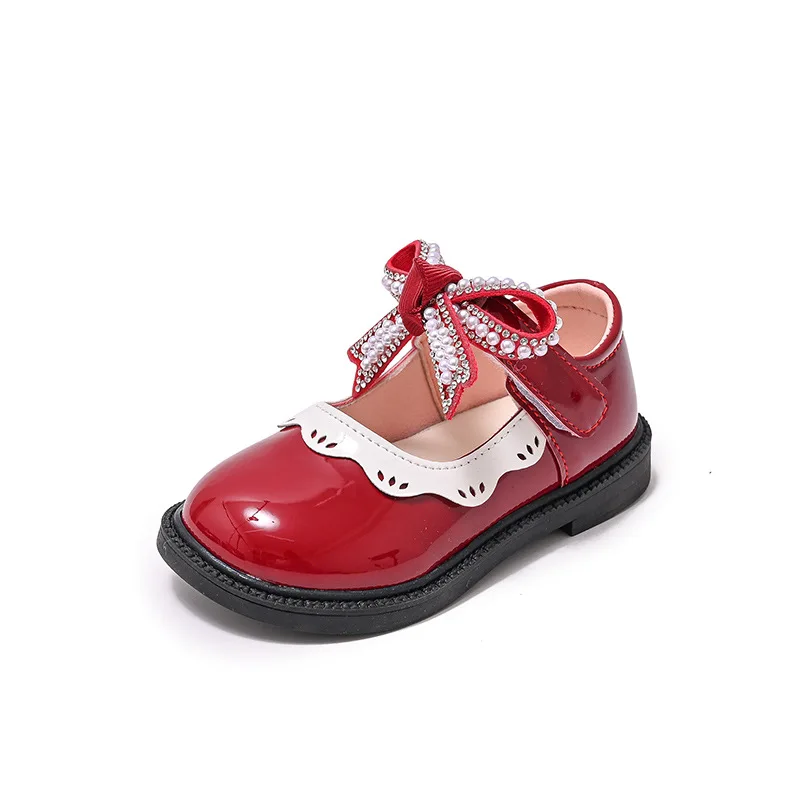 Fashion Girls Shoes Little Princess Pu Leather Shoes For Wedding Party Children Performance Shoes chaussure fille Red Black