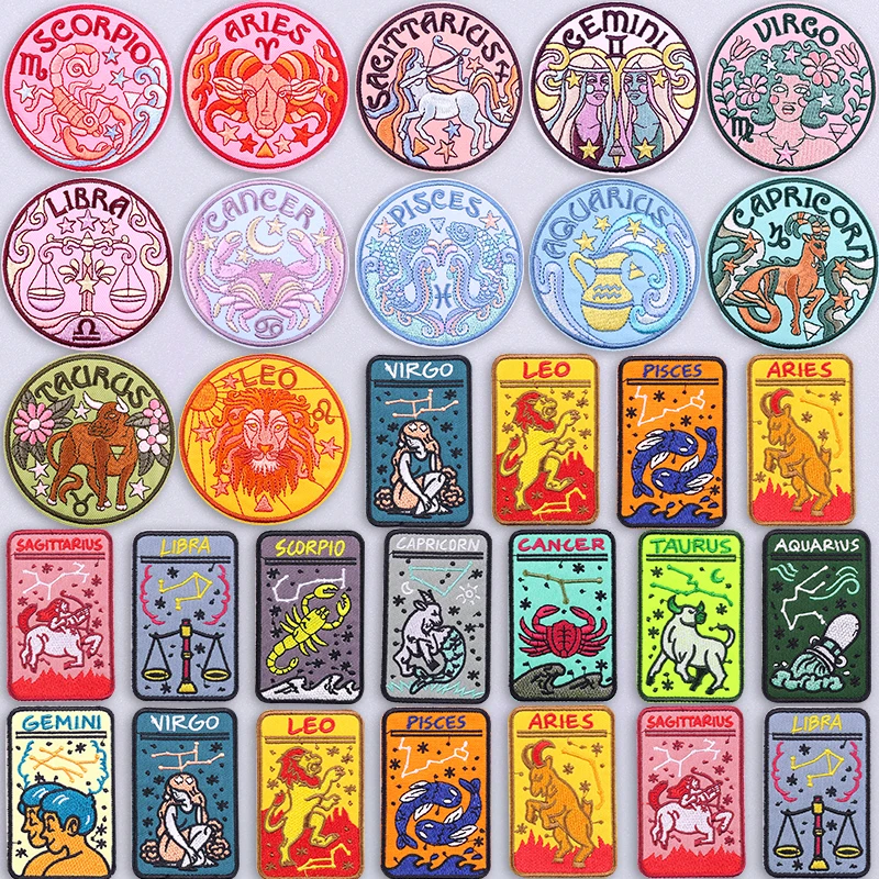 Embroidery Ideas For Bags - 星座アイロン接着パッチ刺繍ワッペン 全12星座 デニムジャケットバッグ用 パーソナライズされた星座占いギフトアイデアバッジ