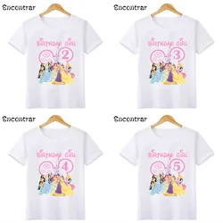 Disney Princess Graphic Birthday Girl Kids T shirt Age 1 2 3 4 5 6 7 8 9 Years Girls Clothes Party Kawaii Baby T-Shirts,HKP2698