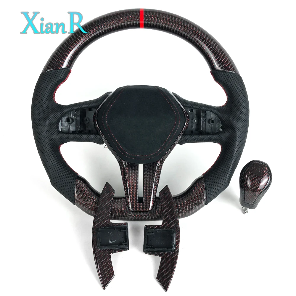 

Customized Red Carbon Fiber Steering Wheel with Paddle Shifters and Shift Knobs for Infiniti Q50 Q60 2018- 2024