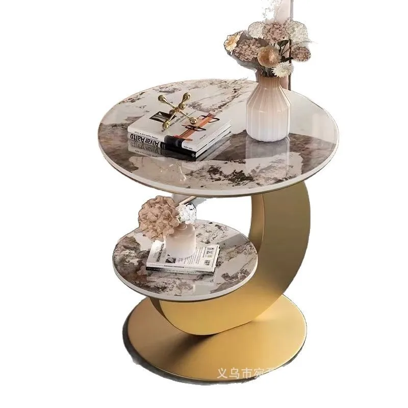

Light luxury sofa side balcony double-layer rock slab coffee table modern living room dining room