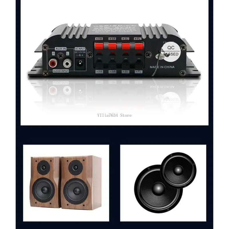 

4-канальный беспроводной усилитель мощности звука, Bluetooth-совместимый, 5,0 USB-вход для карты памяти, выход 60 Вт x 4, для