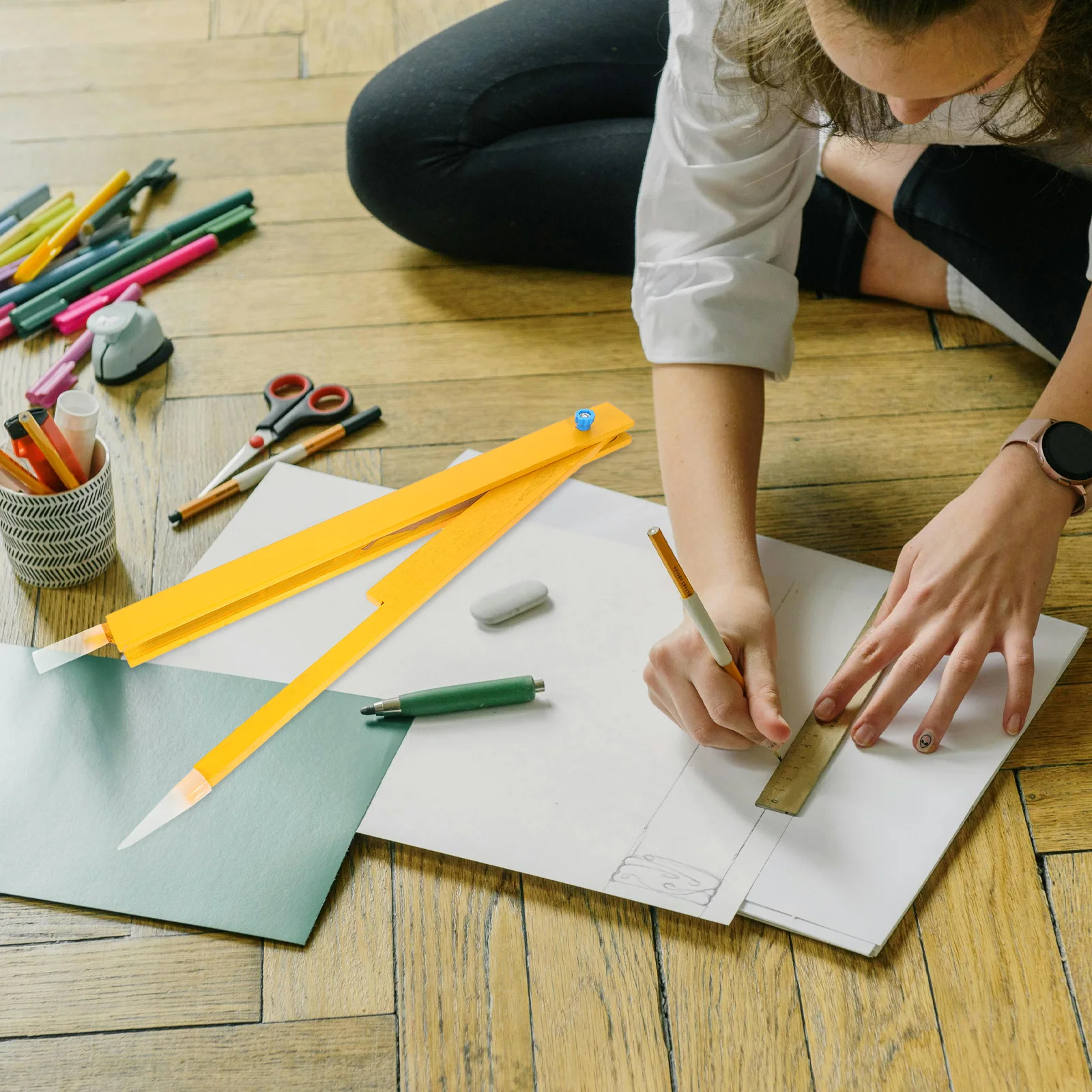 Math Compass for School Geometry Teaching Tool Supplies Plastic Drawing Aid Teacher Use Circular Ruler Smooth Edge