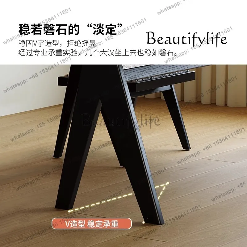 Retro solid wood rock slab dining table and chairs New apartment household rectangular French living room ash wood dining table