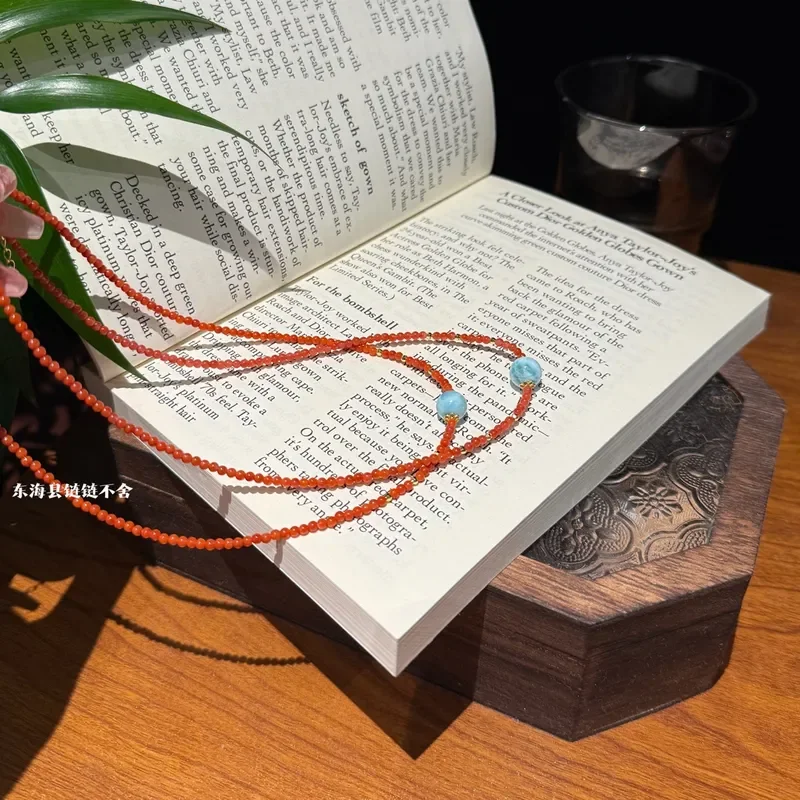 Natural Nanhong agate necklace New Chinese DIY original design Sea pattern stone transfer beads Women's national style