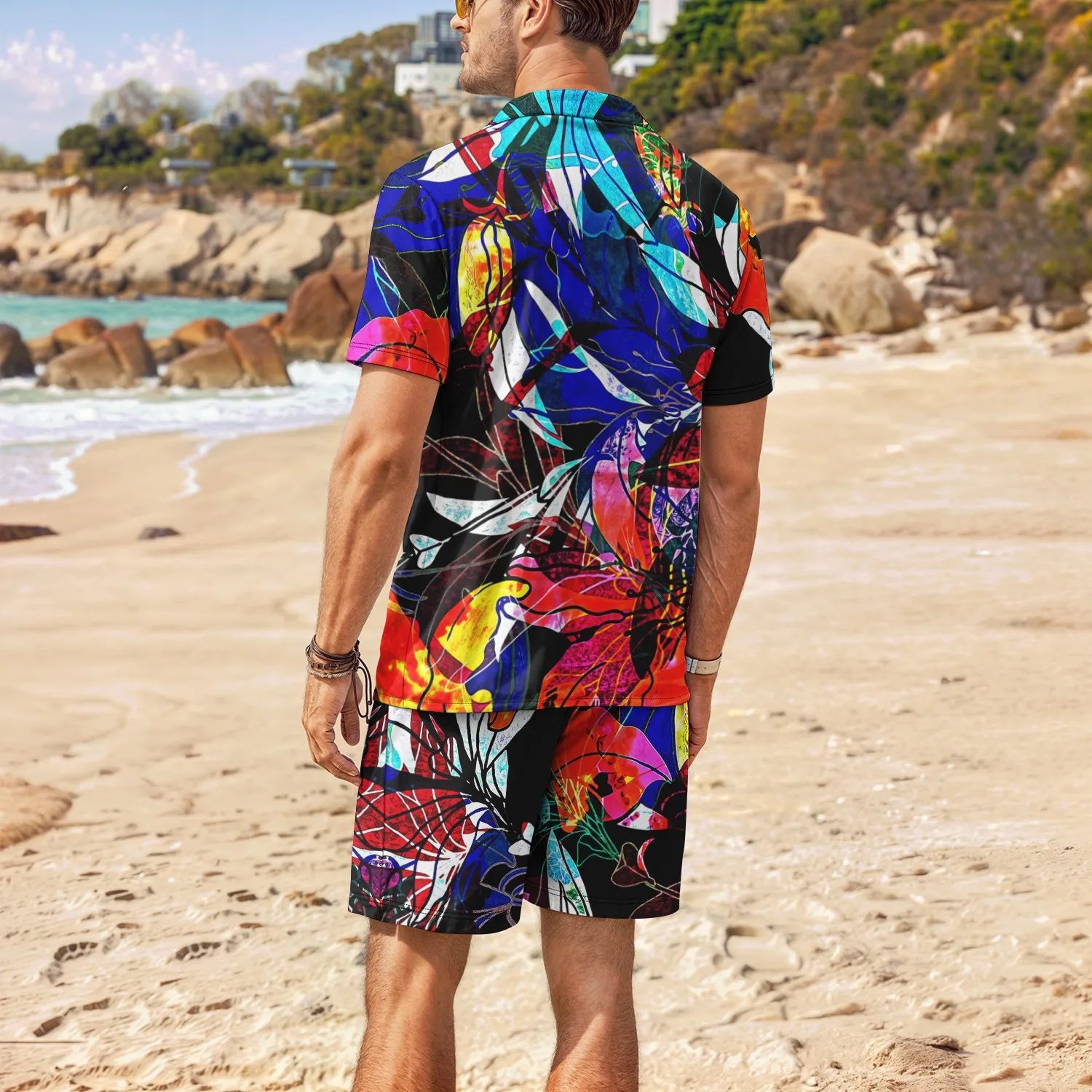 2025 Fashionable Palm Tree Tropical Men's Degree 3D Printed Hawaiian Shirt and Shorts Set Casual Short Sleeve Shirt Set for Men