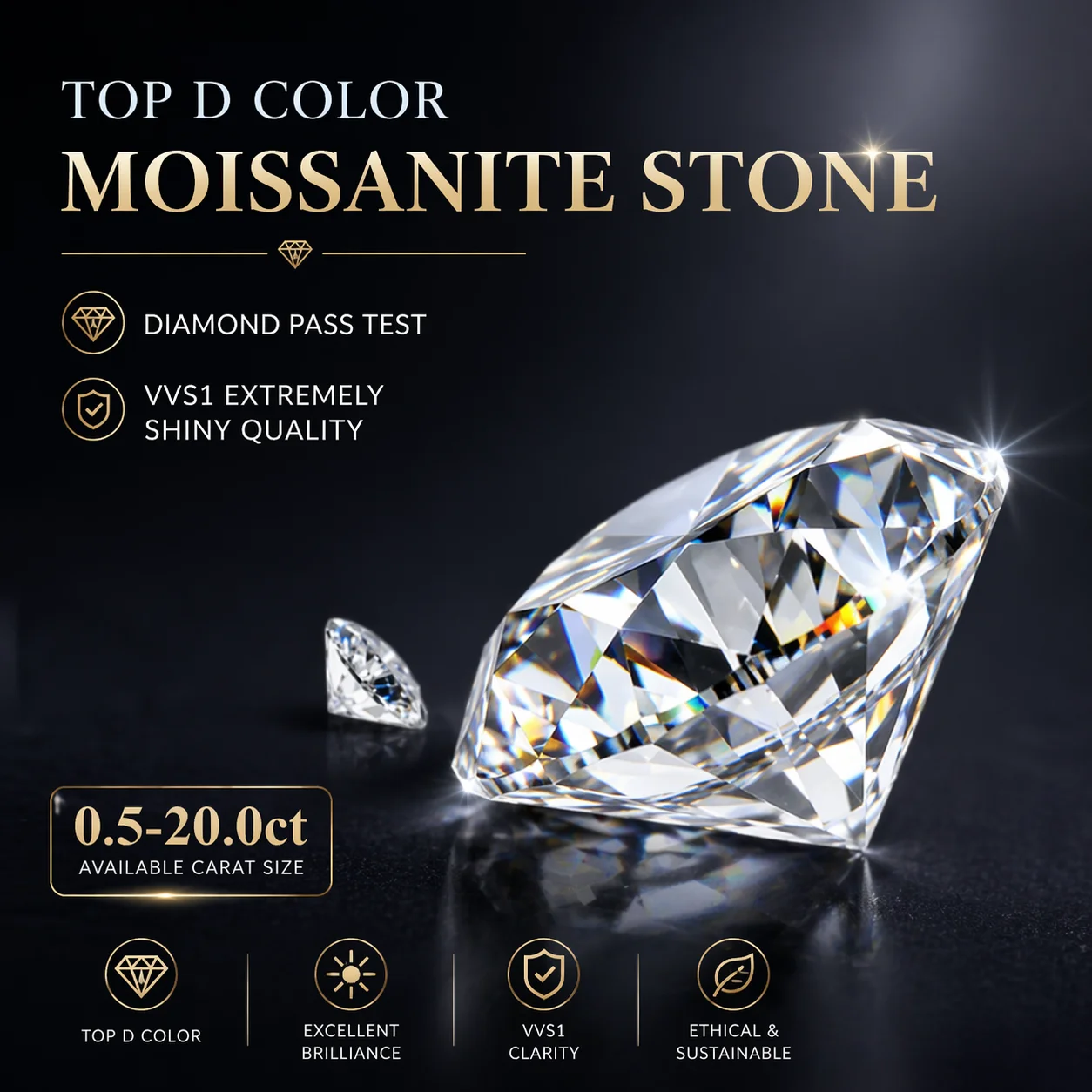 

Extremely Shiny Quality D Color Round Cut Moissanite Loose Stones 0.5-20.0ct VVS1 Certified Moissanite Lab Diamonds Pass Tester