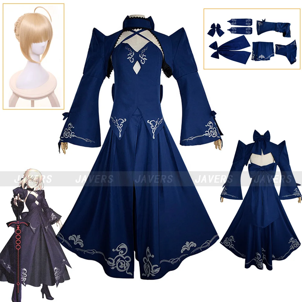 Arturia Pendragon Cosplay Costume, Anime Game Fate, Stay Night, Saber Alter, Perruque, Sans-abri, Uniforme, Jupe, Carnaval, ix, Trempé, Femme