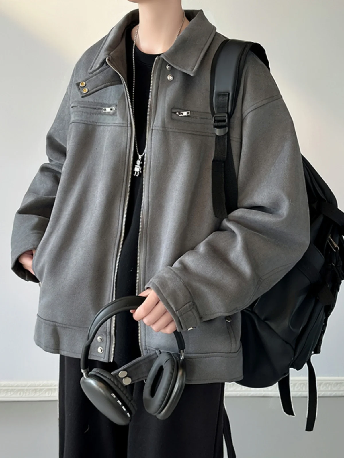 

Мужская замшевая куртка-пилот Deep ey для весны и осени, в стиле барокко, бейсбольная куртка свободного кроя с длинными рукавами, молодежная энергичная мода