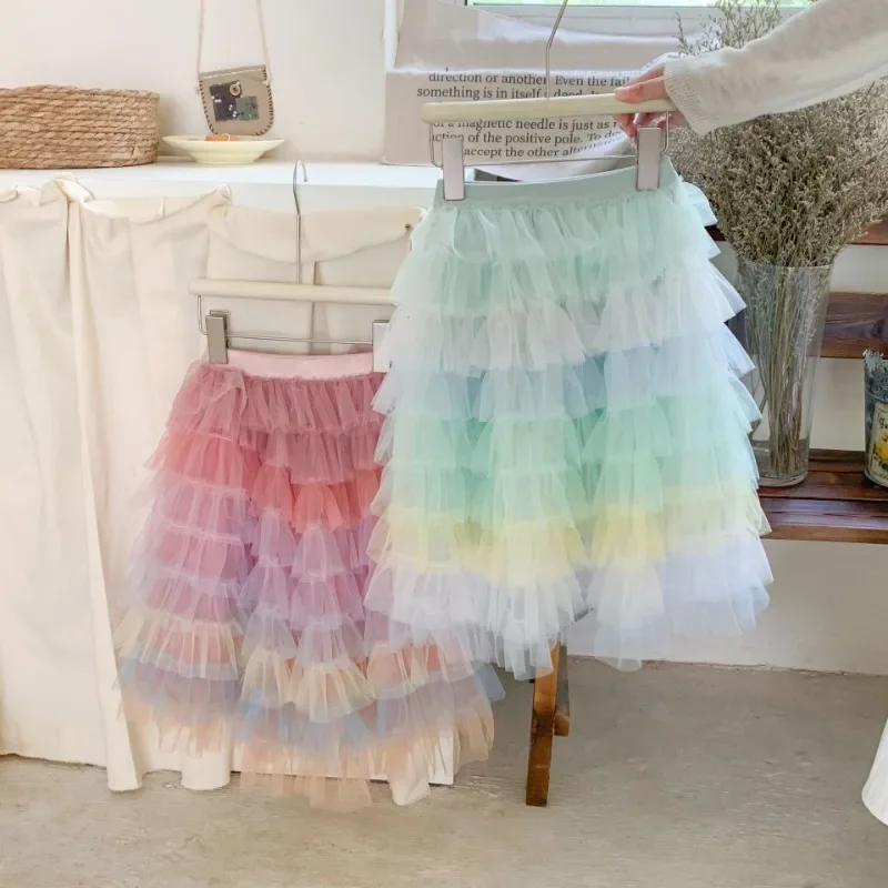 

Girls Tutu Skirts Ballet Dance Kids Party Daily Skirt Wholesale Mesh Rainbow Layered Dress Princess Ball Gown Sweet Skirt Little