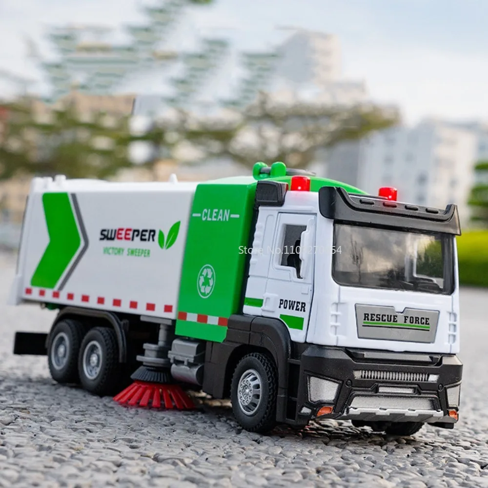 1/32 City Environmental Sanitation Sweeper lega Diecast Toy Car Model Sound Light Door può aprire un veicolo elevato per il regalo del bambino