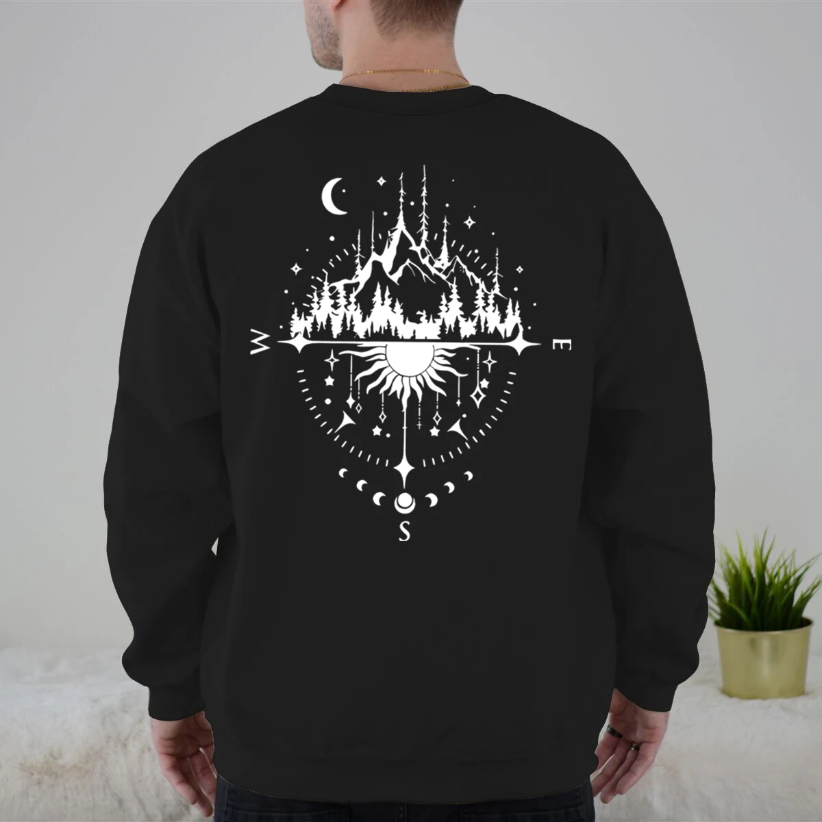 Castle & Sun Compass Print Men Women Sweatshirt Fashion Casual Long-sleeved Shirt Unisex Harajuku Compass Graphic Sweatshirts