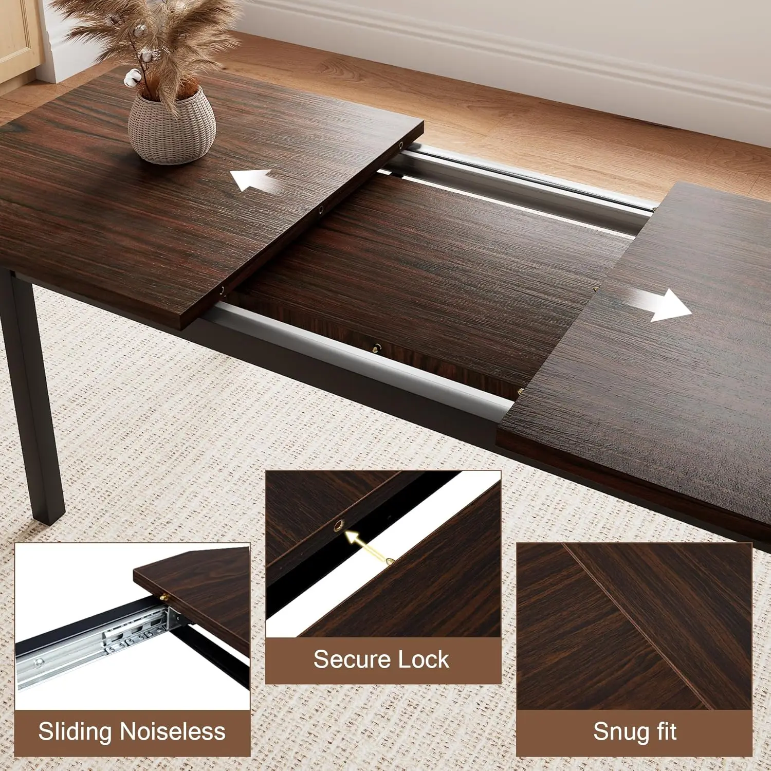 5 Pieces Dining Room Table Set for 4-6, with 2 Benches & 2 Stools, Small Dining Table Set with Metal Frame & MDF Board