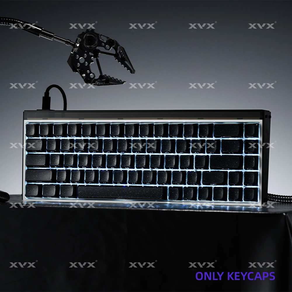 XVX Schwarze Kristall-Tastenkappen mit Glitzerpulver Glänzende Tastenkappen MDA/OEM Profil 122/136 Tasten Double-Shot Glänzendes Tastenkappen-Set – Detail 7