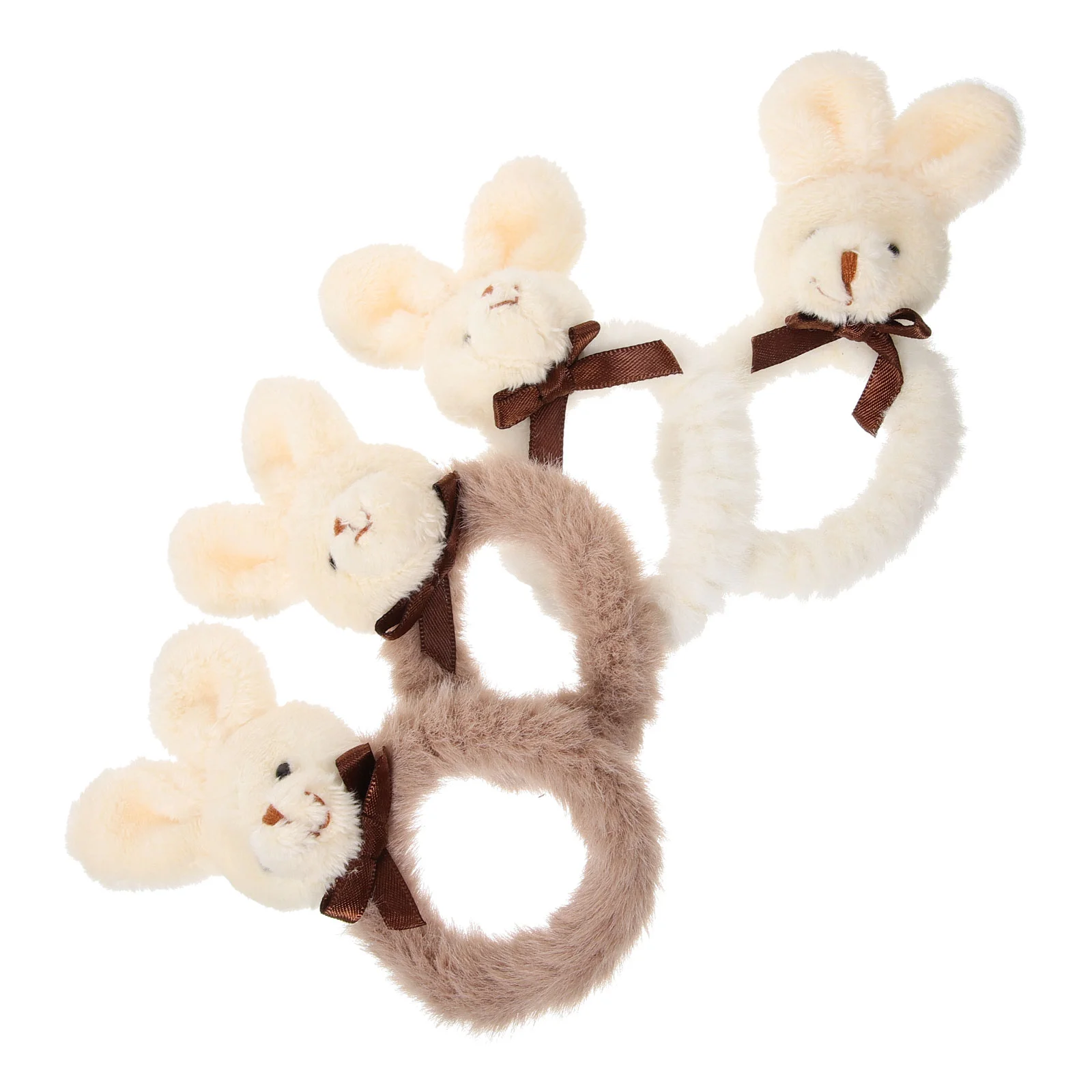 4 Pcs Stuffed Bunny Plush Rubber Band Ponytail Holder Hair Accessories Elastic Rope Elasticity Rings