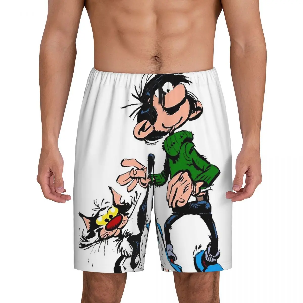 

Custom Gaston Lagaffe Short Pajama Pants Men Sleepwear Sleep Lounge Bottom Shorts Sleeping Pants