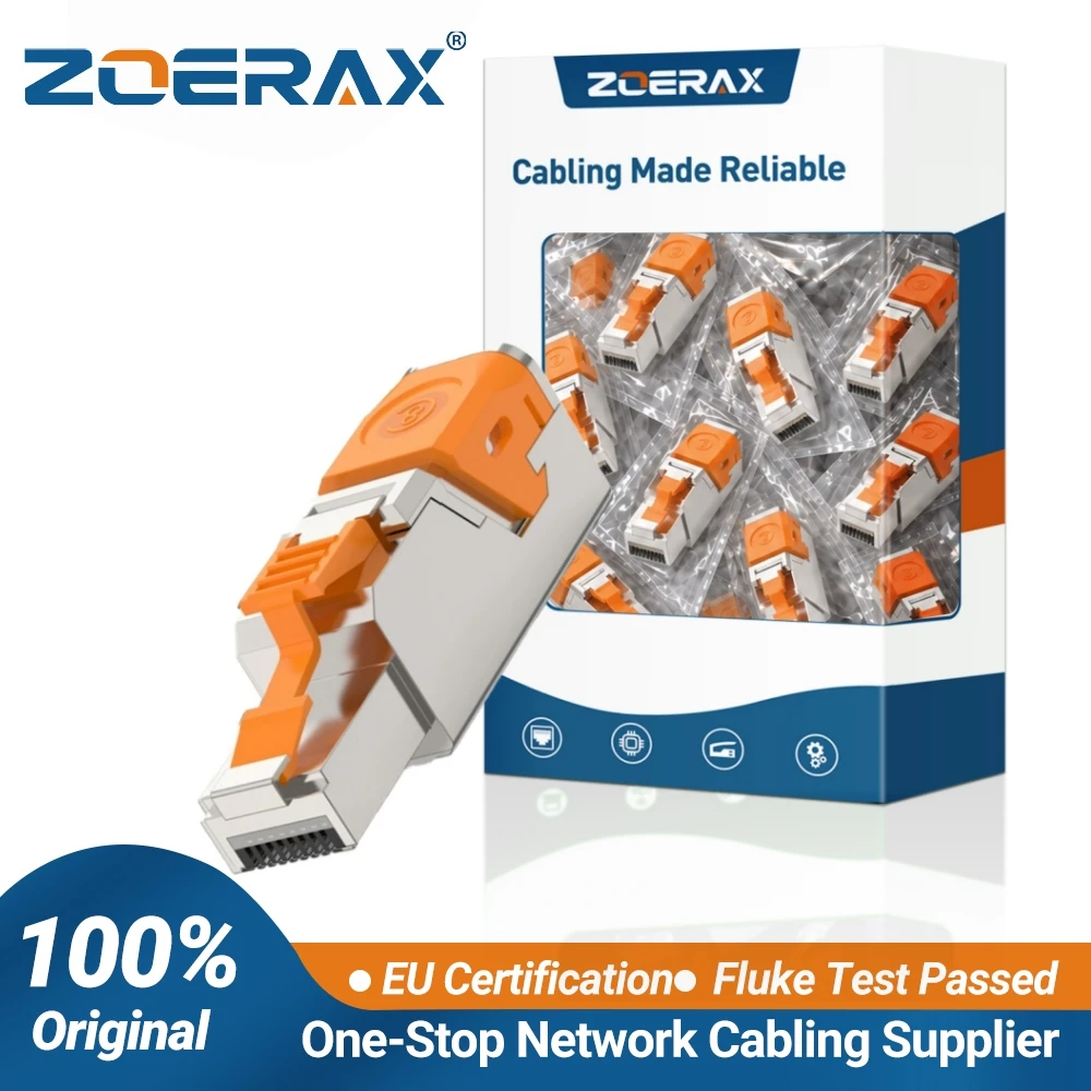 ZOERAX RJ45 Cat8 Cat7 Cat6A Connectors Metal Tool Free Easy Termination Plug 2000MHz 40G LAN Cable 22AWG - 26AWG Reusable Eth