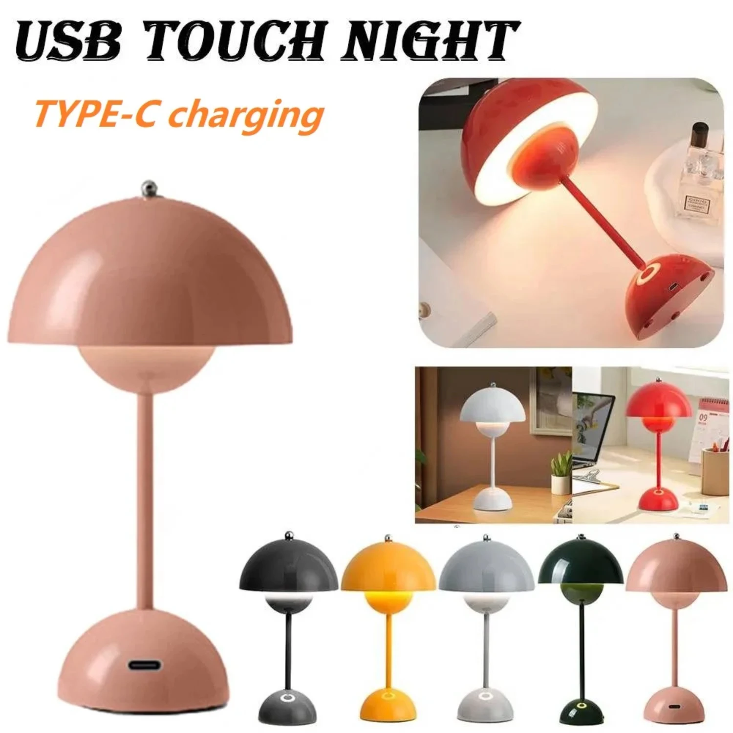 

New Stylish, Modern, and Elegant Rechargeable LED Mushroom Flower Bud Table Lamps for Bedroom, Cafe, and Restaurant - Dimmable T