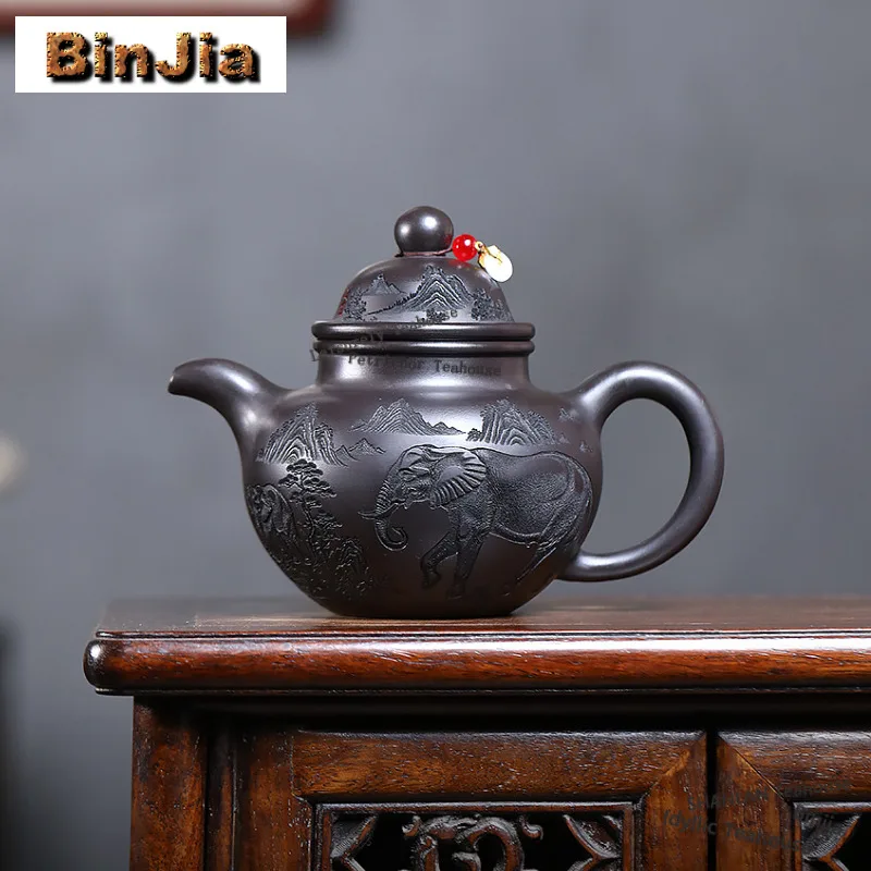 

500 мл антикварные чайники из фиолетовой глины Исин, горшок ручной работы со слоном, необработанная руда Сюань, железный камень Хуан, грязевой чайник, чайный сервиз Цзыша, подарок для рукоделия